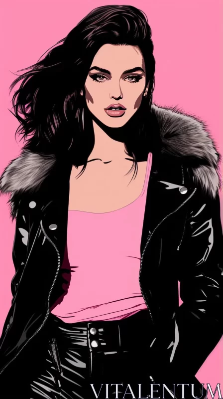 Stylish Woman in Black Leather Jacket - Neo-Pop Art AI Image