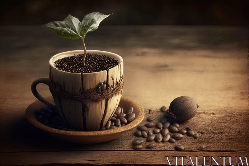 Surreal Still Life: Coffee Cup with Growing Plant AI Image
