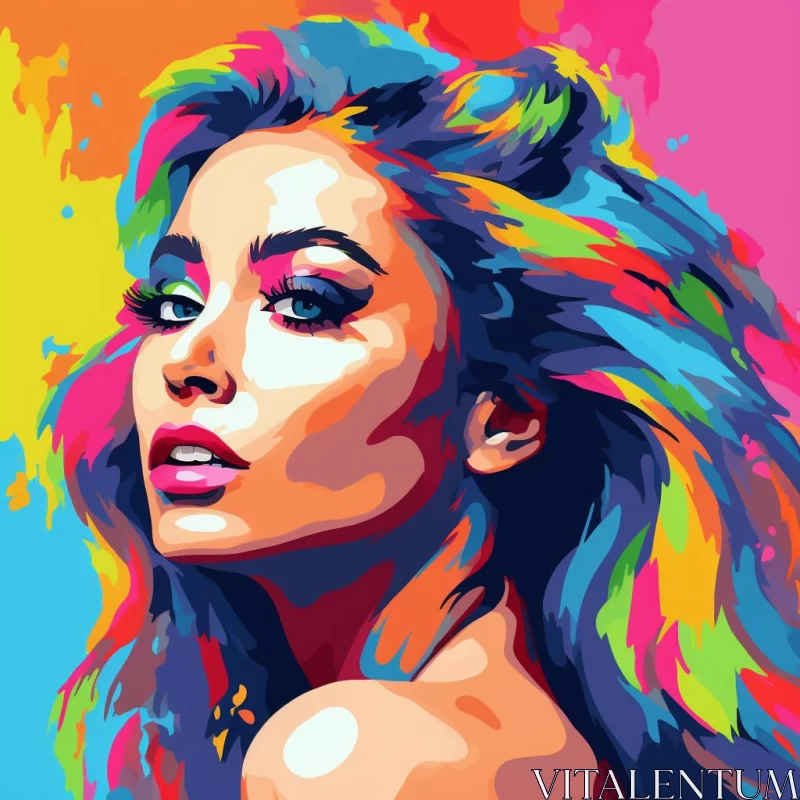Colorful Pop Art Painting of Girl with Vibrant Hair AI Image