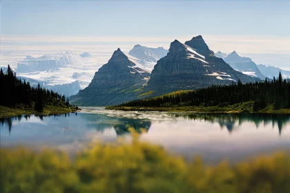 Lush Landscape of Lake and Mountains AI Image