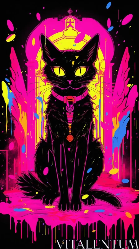 Neon Colored Black Cat in Psychedelic Style AI Image