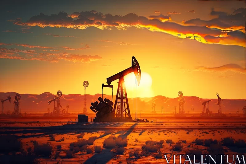 Oil Pump at Sunset: A Concept Art Landscape AI Image