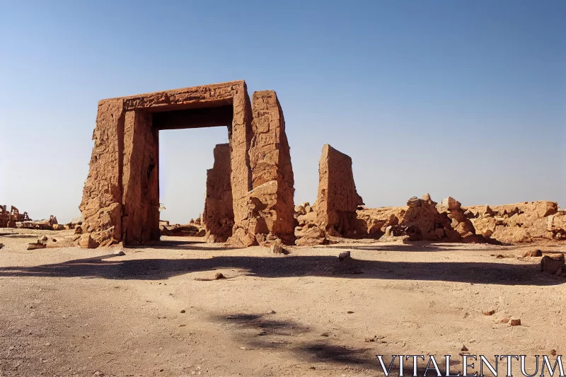 Ancient City in Desert with Stone Gateway - Shang Dynasty Style AI Image