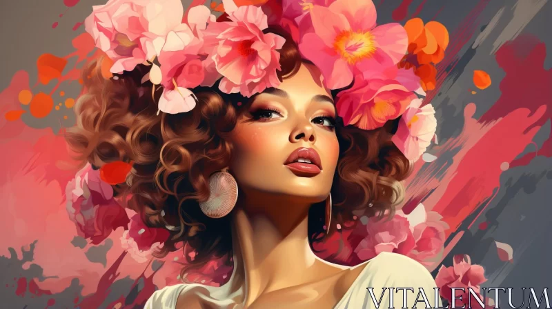 Fashion-inspired Artwork: Woman with Flowers AI Image