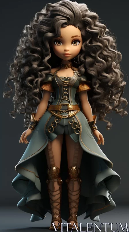 Steampunk 3D Model Girl - Intricate Costume Design in Dark Cyan and Bronze AI Image