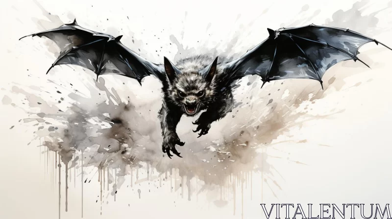 Bat in Flight: An Aggressive Digital Illustration AI Image