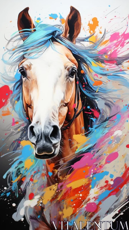 Colorful Equine Portraiture: A Playful Expression in Paint AI Image