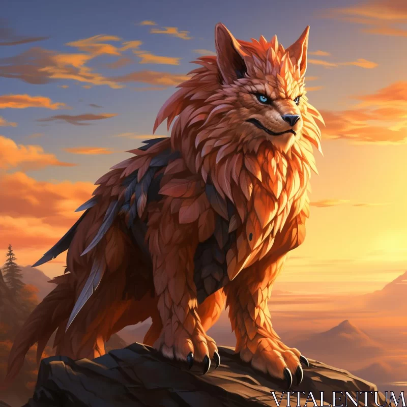 Elemental Wolf at Sunset - An Artistic Encounter with Nature AI Image