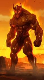 Fiery Demon in Desert Landscape - Marvel Comics Style Art