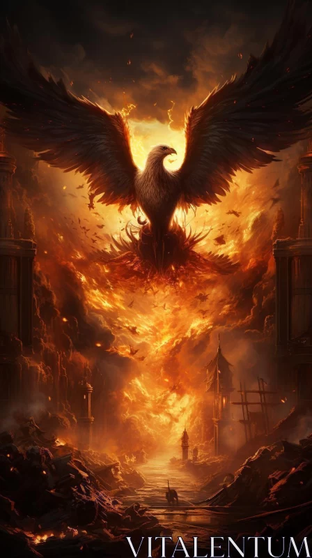 Fiery Eagle in Fantasy Art: A Majestic Confluence of Chaos and Grandeur AI Image