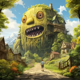 Giant Monster Amidst Trees - A Villagecore, Rusticcore Representation AI Image