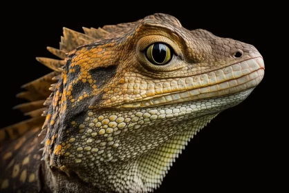 Intense Gaze of an Orange and Brown Lizard - Realistic Portrait AI Image