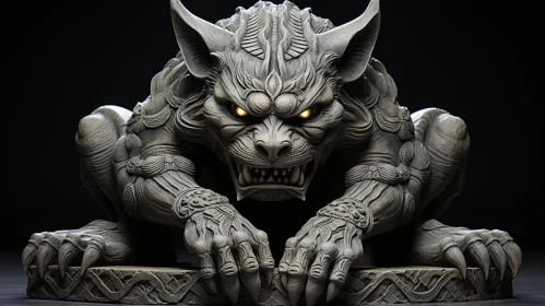 Ornate Demon Statue in Realistic Lighting and Meticulous Linework AI Image
