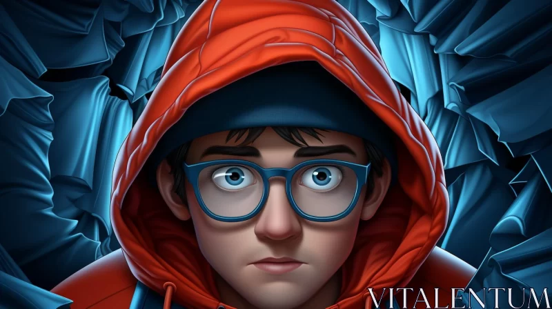 Quirky Cartoonish Illustration of a Hooded Man AI Image