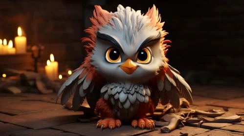 Animated Owl Character in Candle-Lit Scene