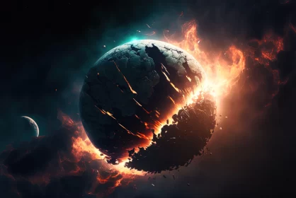 Burning Earth in Space - A Surrealistic Apocalypse AI Image
