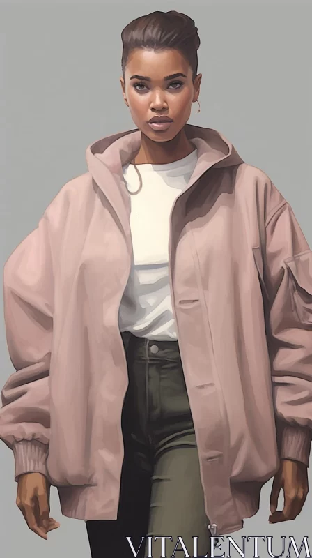 Digital Portraiture of Woman in Pink Jacket AI Image