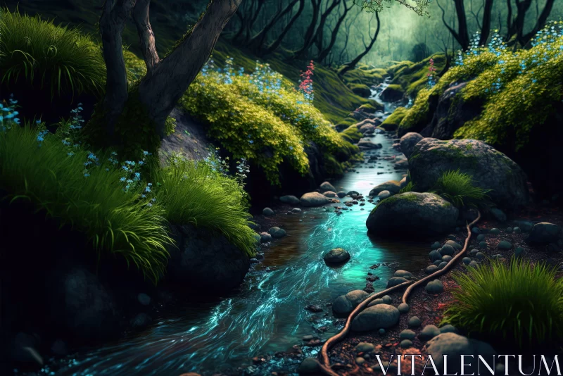 Enchanting Forest Stream: A Fairy Tale in Nature AI Image