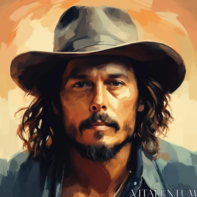 Johnny Depp Abstract Digital Art: A Cartoonish Lithograph Portrait AI Image