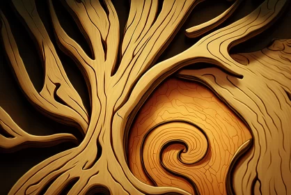 Abstract 3D Tree with Swirls and Intricate Woodwork