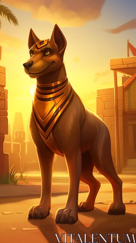 Ancient Egyptian Dog in Vibrant Cityscape - 2D Game Art AI Image
