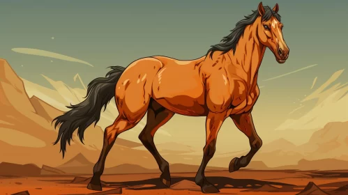 Cartoon Horse Galloping in a Desert - Digital Art Inspired by Western Zhou Dynasty AI Image