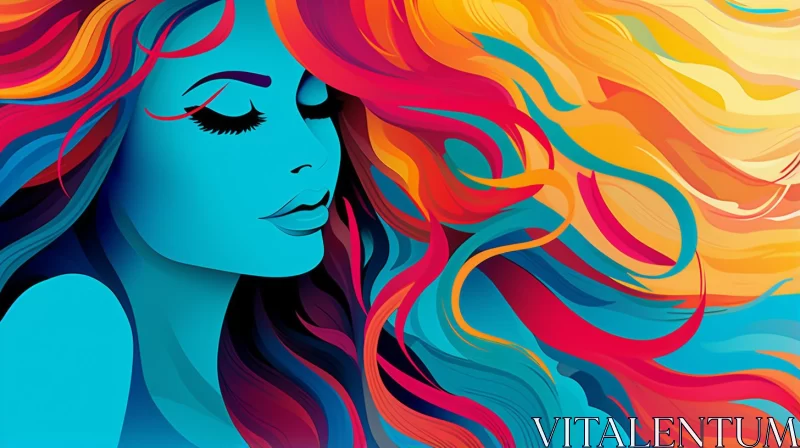 Colorful Abstract Illustration of Woman with Long Hair AI Image