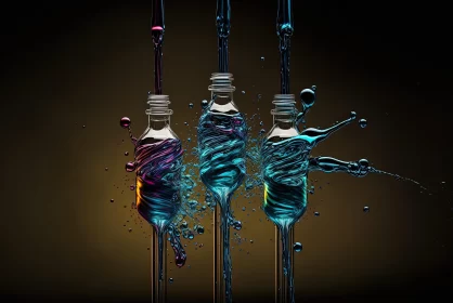 Colorful Splash on Glass Bottles - Surrealistic Art