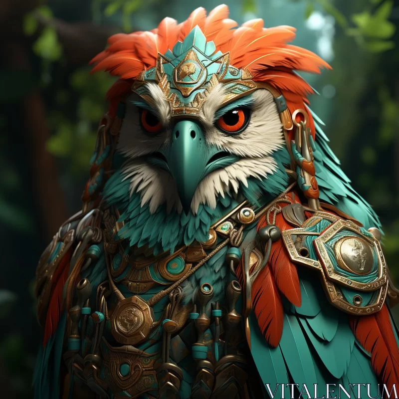 Majestic Owl with Mosaic-Style Realism in Mysterious Jungle AI Image