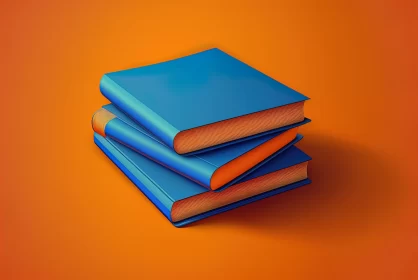 Minimalistic Art: Blue Books on Orange Background AI Image