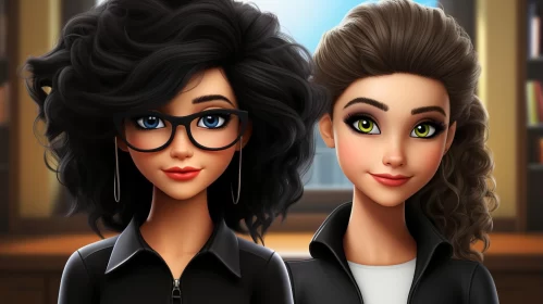 Chic Business Women in Glasses: A Cartoon-Inspired Illustration
