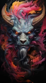 Colorful Demon Head Illustration: Manticore Meets Genre Painting AI Image