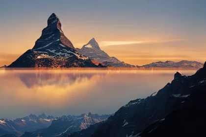 Ethereal Sunrise over Matterhorn - Calm Waters and Smokey Sky