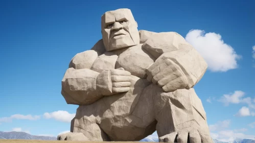 Hulk Stone Sculpture: A Caricature in the Desert AI Image