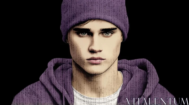 Justin Bieber in Purple Hood - Aggressive Digital Illustration AI Image