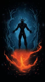 Man Battling Demons Amidst Fire - Interstellar Comic Art AI Image