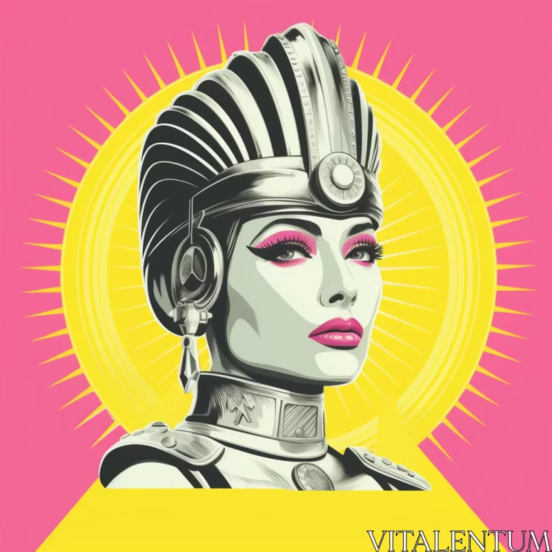 Retro-Futuristic Egyptian Lady: A Synthwave Pop Art Illustration AI Image