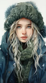 Winter Girl Art Collection in Soft Brushstroke Realism AI Image