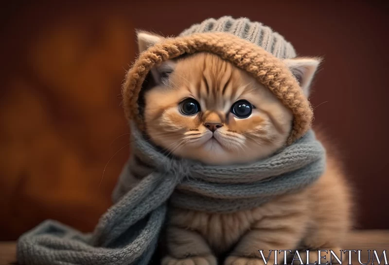 Winter Kitten in Scarf - A Warmcore Photorealistic Portrait AI Image