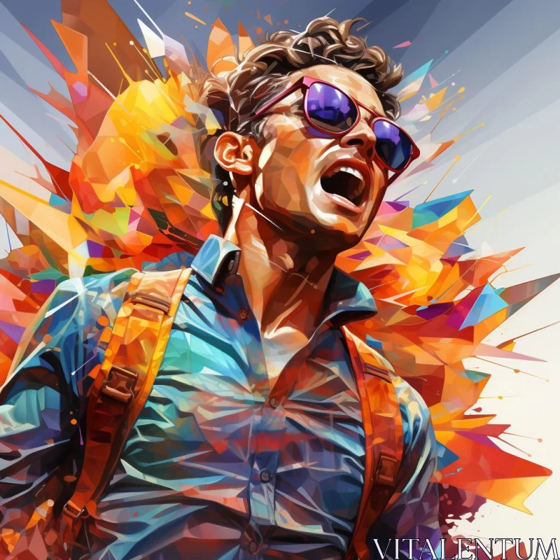 Colorful Abstract Art of Man with Sunglasses and Backpack AI Image