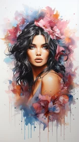 Floral Adorned Woman - Watercolor Painting AI Image