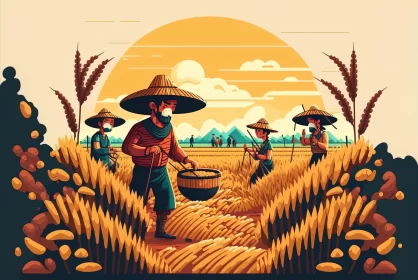 Man Harvesting Rice: A Blend of Tradition and Industry