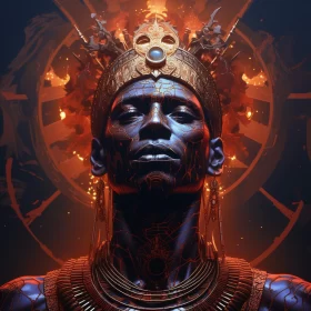 Mystical Afrofuturistic Portrait with Fiery Crown