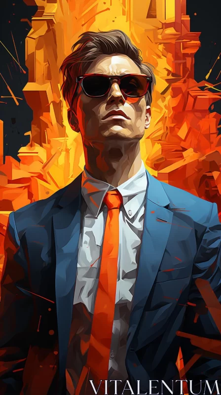 Assertive Man in Suit: A Bold and Colorful Illustration AI Image