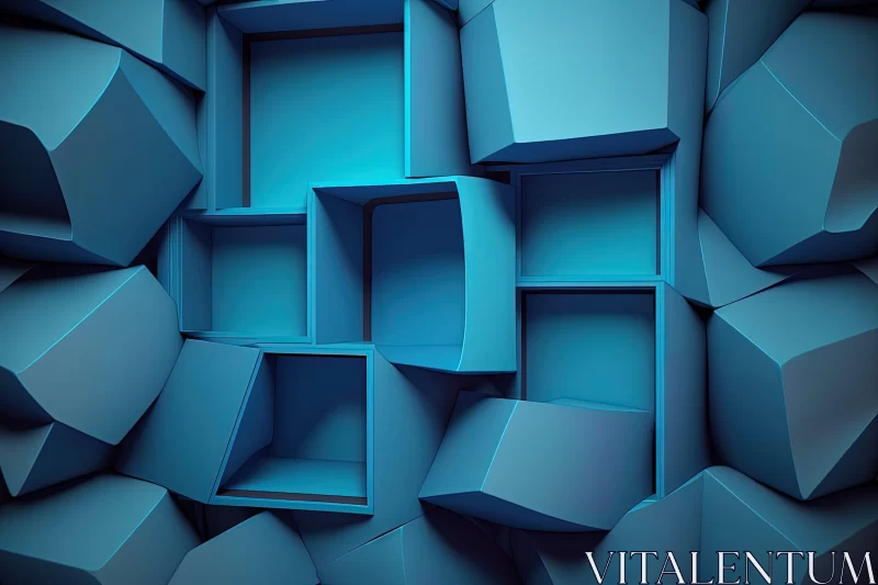 Blue Abstract 3D Cubes Artwork AI Image