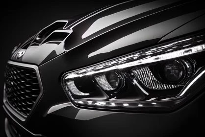 Close-up View of a Black Car's Headlight - Studio Lighting AI Image