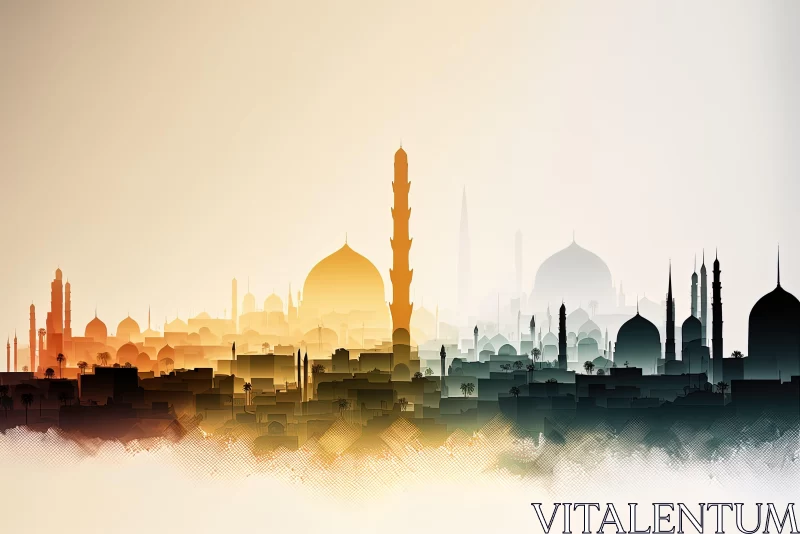 Islamic Era Skylines with Mosque Silhouettes AI Image