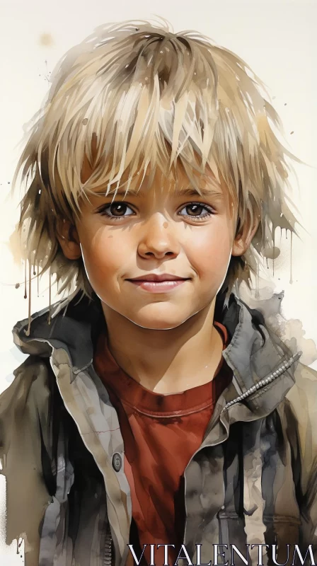 AI ART Joyful Boy with Long Blonde Hair - Precisionist Art