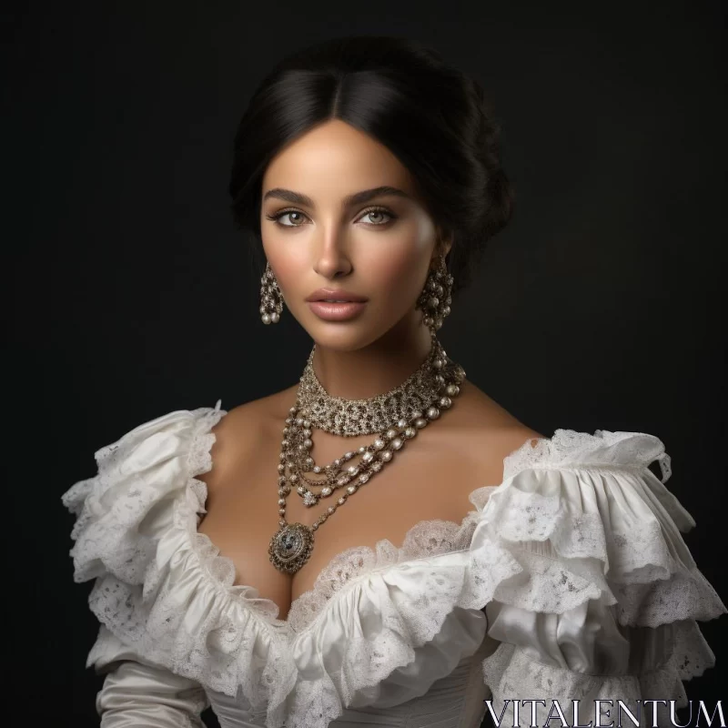 AI ART Victorian Beauty in White Dress and Jewelry - Timeless Elegance