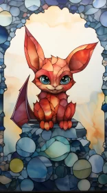 Mystical Elven Critter in Stained Glass Artwork AI Image